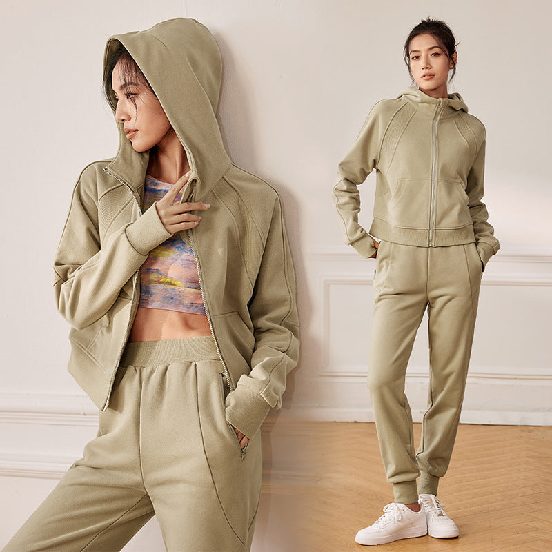 Women's Fashion Hooded Loose Leisure Sports Sweater Coat Winter Pocket Zipper Suit